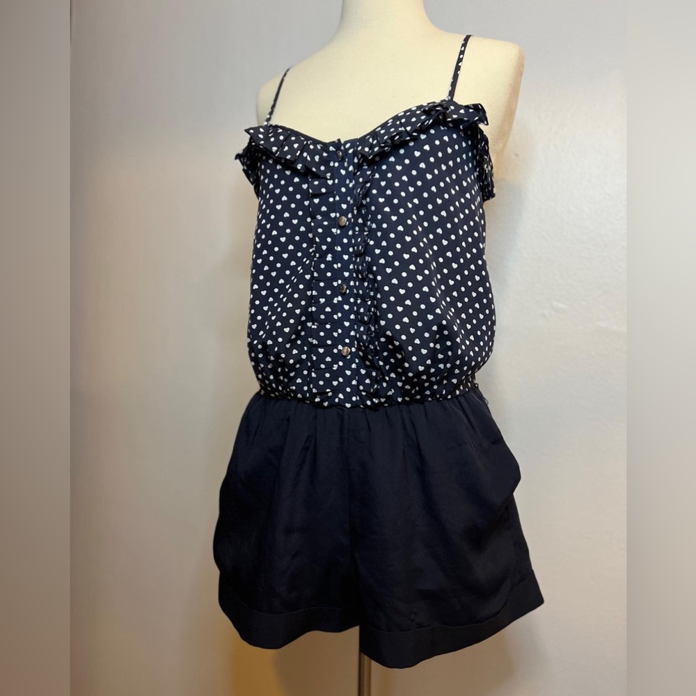 Vintage Express polka dots and hearts black and white romper Size Xs